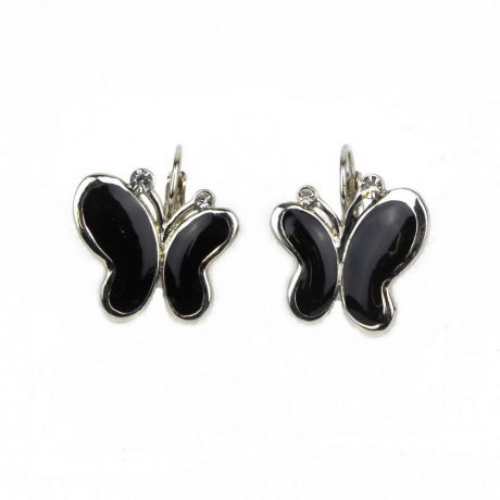 Boucle d'oreille pendante papillon émail - noir
