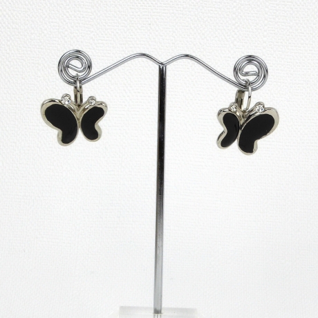 Boucle d'oreille pendante papillon émail - noir