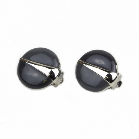 Boucle d'oreille clip ronde émail - gris