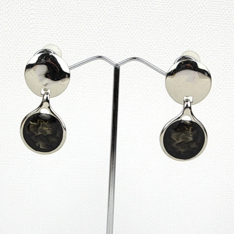 Boucle d'oreille clip pendante ronde - gris
