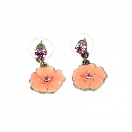 Boucle d'oreille pendante fleur - saumon