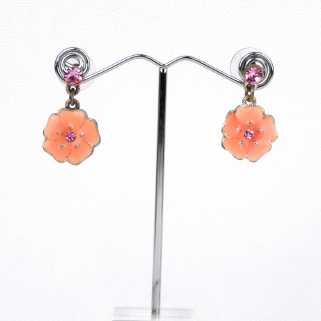 Boucle d'oreille pendante fleur - saumon