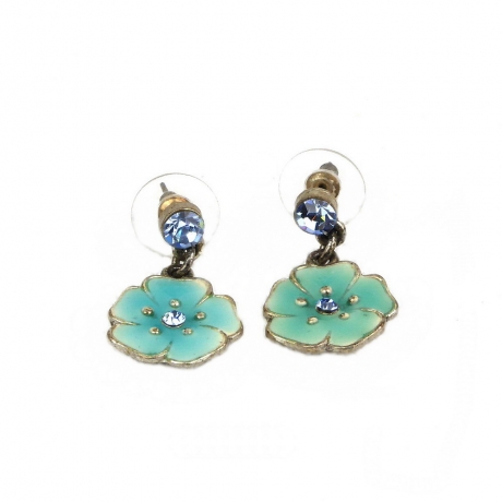 Boucle d'oreille pendante fleur - bleu