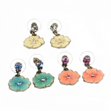 Boucle d'oreille pendante fleur - bleu