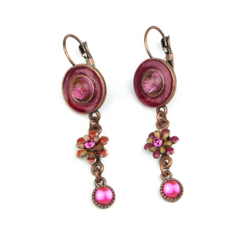 Boucle d'oreille pendante vintage - framboise