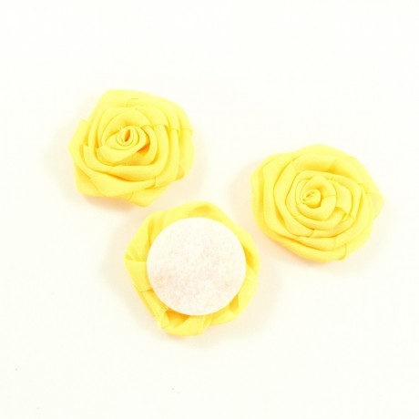 Lot de 3 fleurs en tissu diam 45mm - jaune