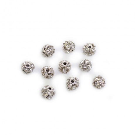 Lot de 10 perles rondes strass 6mm - argenté rodium