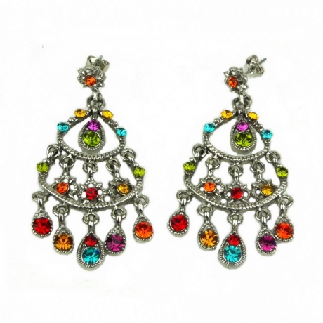 Boucle d'oreille pendante cristal vintage - multicolore