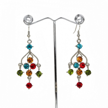 Boucle d'oreille pendante cristal vintage - multicolore