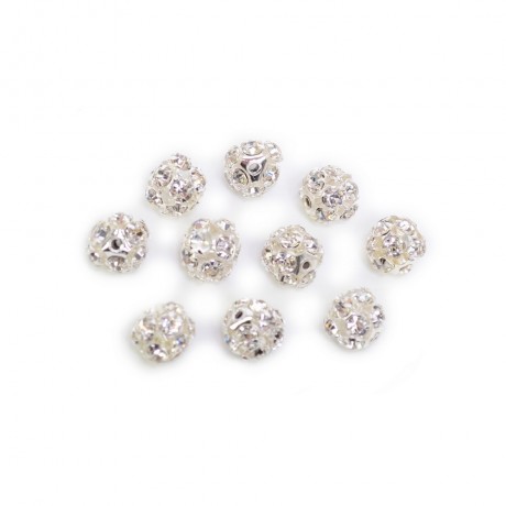 Lot de 10 perles rondes strass 8mm - argenté