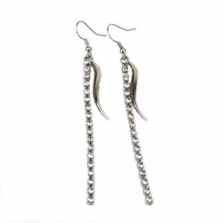 Boucle d'oreille pendante chaine strass - blanc