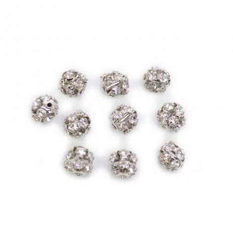 Lot de 10 perles rondes strass 8mm - argenté rodium