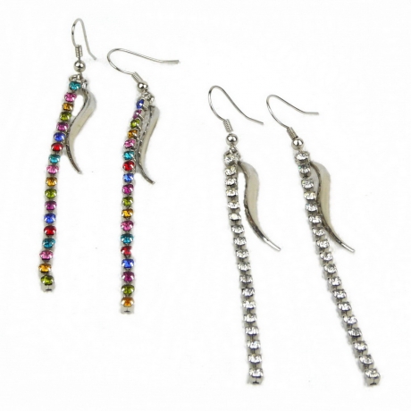 Boucle d'oreille pendante chaine strass - blanc