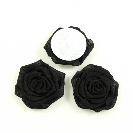 Lot de 3 fleurs en tissu diam 45mm - noir