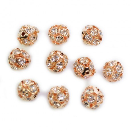 Lot de 10 perles rondes strass 12mm - doré