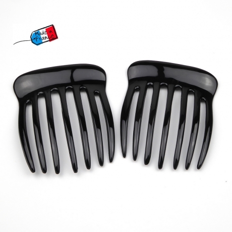 Lot de 2 peignes chignon grandes dents, made in France 7cm - noir
