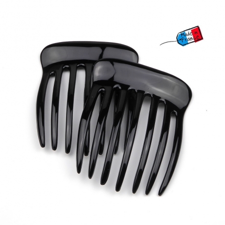 Lot de 2 peignes chignon grandes dents, made in France 7cm - noir