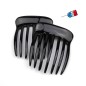 Lot de 2 peignes chignon grandes dents, made in France 7cm - noir