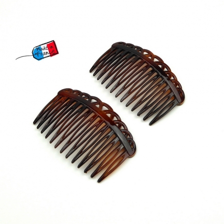 Lot de 2 peignes de côté demi blond Made in France 7cm - marron
