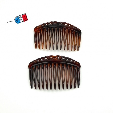Lot de 2 peignes de côté demi blond Made in France 7cm - marron