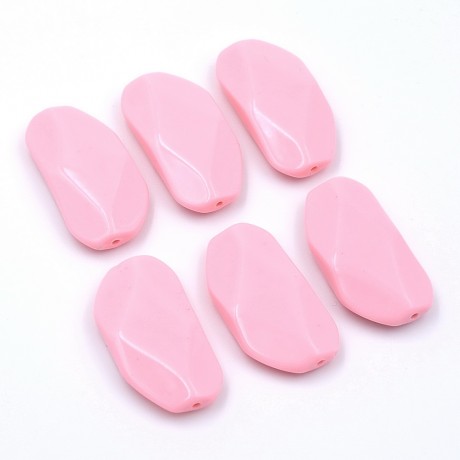 Lot de 6 perles plates à facette acrylique - rose