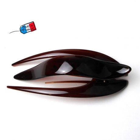 Grande pince à cheveux plate Made in France 13cm - marron