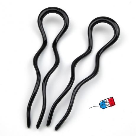 Lot de 2 pics à cheveux ondulées 13cm Made in France - noir
