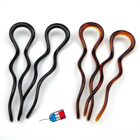 Lot de 2 pics à cheveux ondulées 13cm Made in France - noir