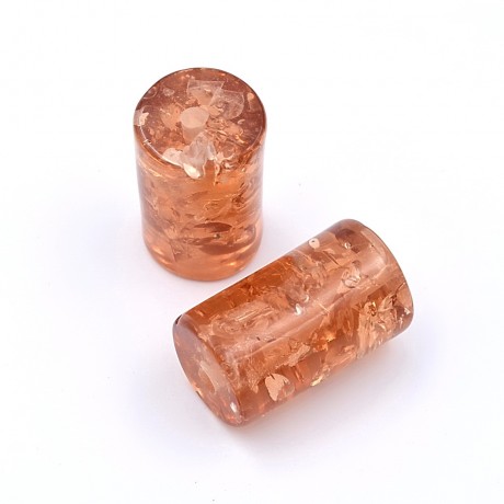 Lot de 3 perles cylindriques polyrésine - marron
