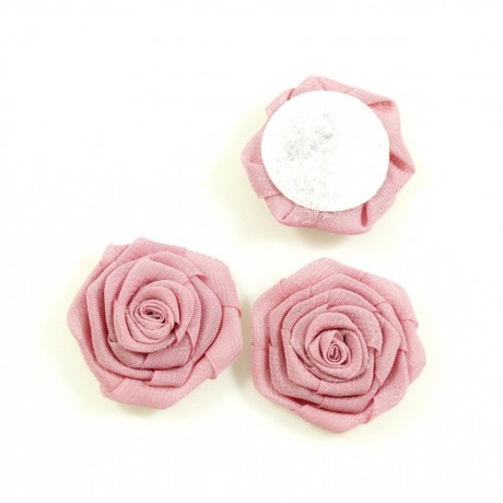 Lot de 3 fleurs en tissu diam 45mm - vieux rose