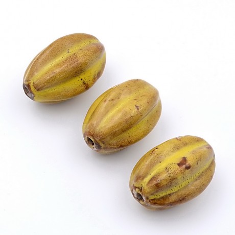 Lot de 3 perles céramique olive - jaune moutarde