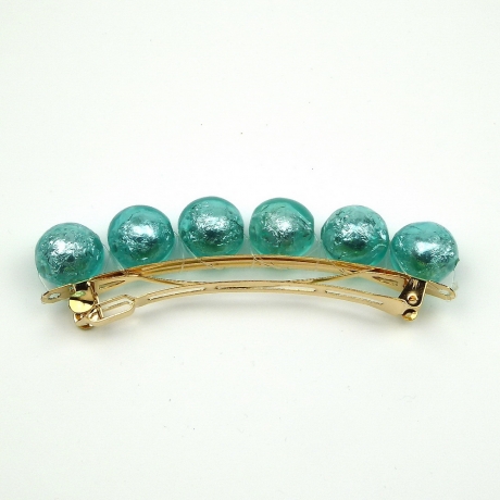 Grande barrette cheveux grosse perle translucide 9.5cm - bleu