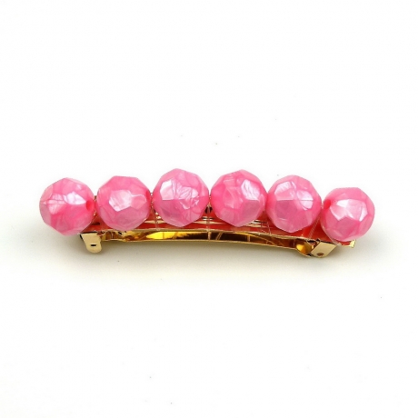 Barrette cheveux grosse perle facette 8cm - rose