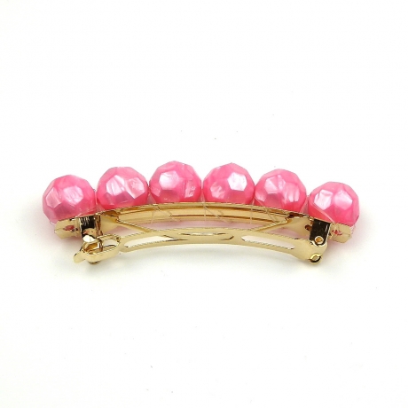 Barrette cheveux grosse perle facette 8cm - rose