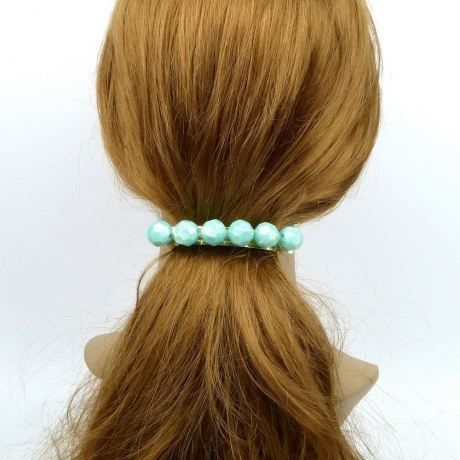 Barrette cheveux grosse perle facette 8cm - vert eau