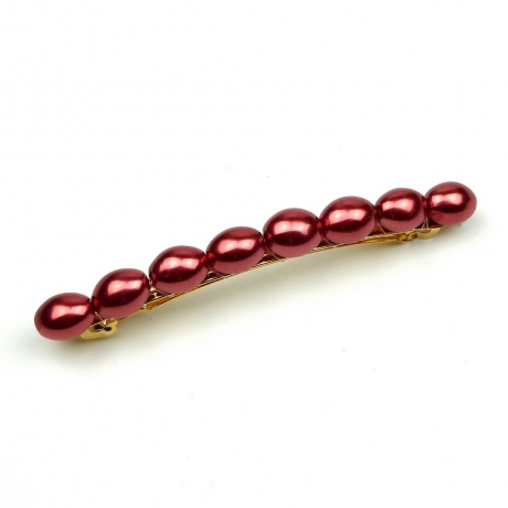 Barrette cheveux perles nacrées ovale 8cm - rouge