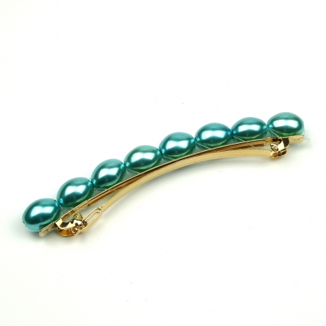 Barrette cheveux perles nacrées ovale 8cm - turquoise
