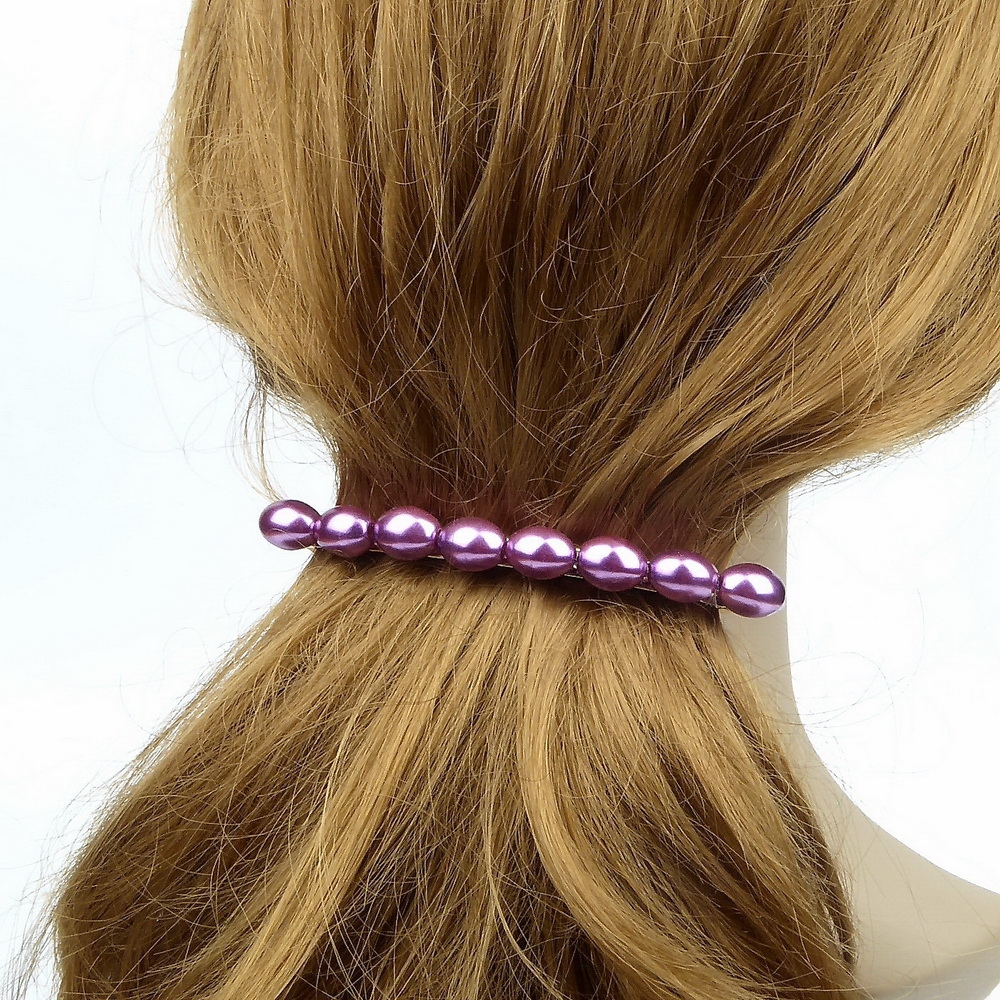Barrette cheveux perles nacrées ovale 8cm - violet Barrette cheveux perles nacrées ovale 8cm - violet