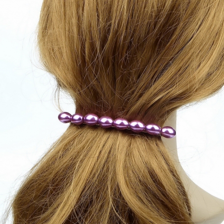 Barrette cheveux perles nacrées ovale 8cm - violet