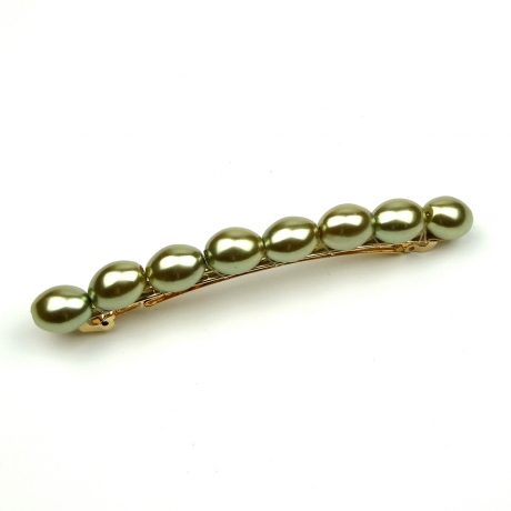 Barrette cheveux perles nacrées ovale 8cm - vert