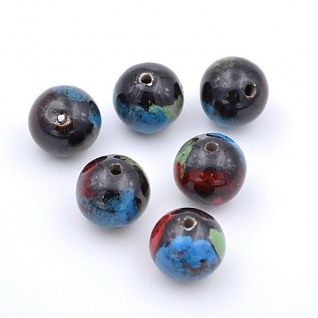 Lot de 3 perles rondes céramique - multicolor