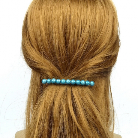 Barrette cheveux perles ronde translucide 8cm - bleu