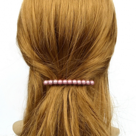 Barrette cheveux perles ronde translucide 8cm - rose poudré