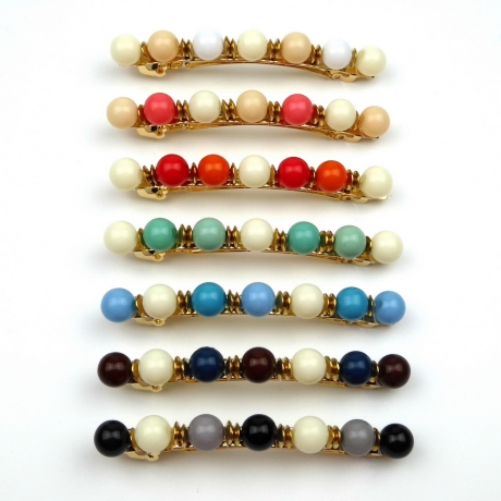 Barrette cheveux perles ronde couleur 8cm - bleu