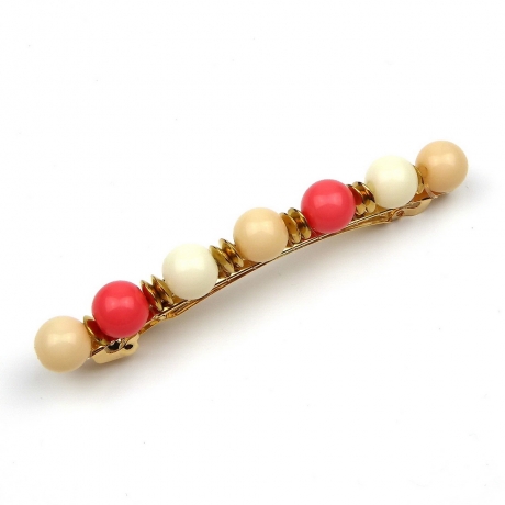 Barrette cheveux perles ronde couleur 8cm - corail