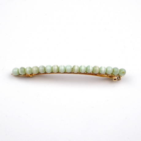 Barrette cheveux fine 8cm, perles oeil de chat - vert