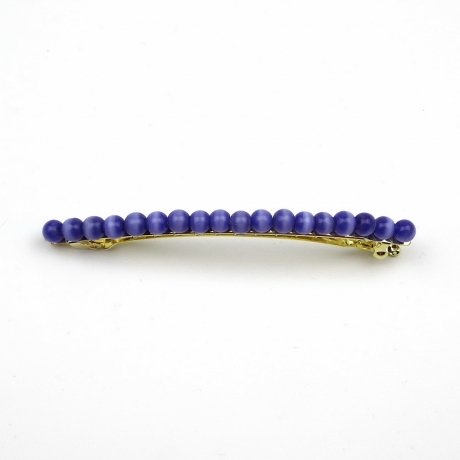 Barrette cheveux fine 8cm, perles oeil de chat - bleu