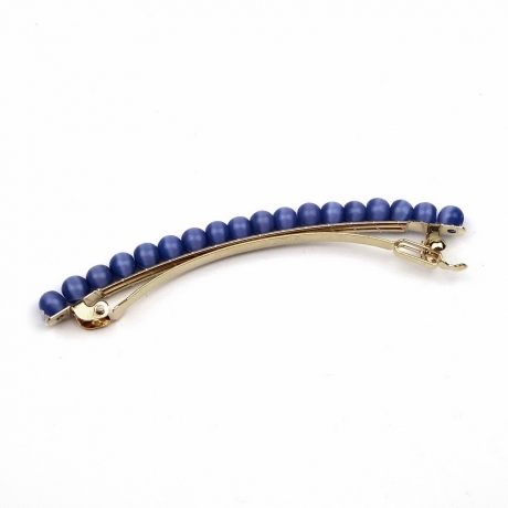 Barrette cheveux fine 8cm, perles oeil de chat - bleu