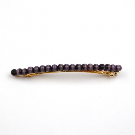 Barrette cheveux fine 8cm, perles oeil de chat - violet