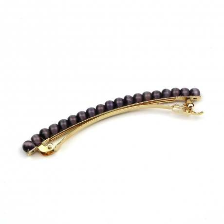Barrette cheveux fine 8cm, perles oeil de chat - violet